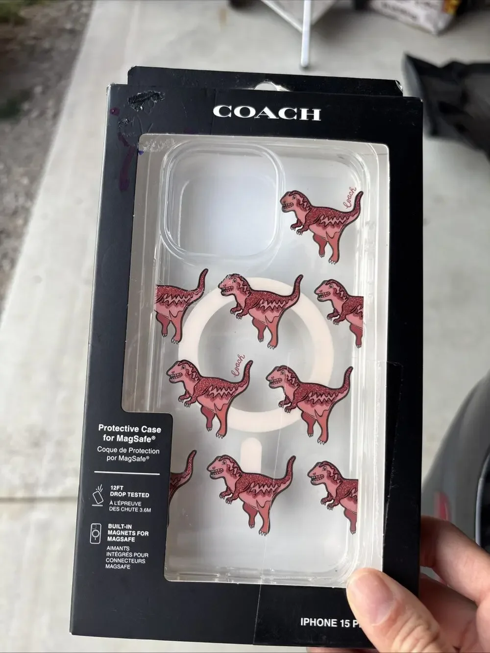 NIB Coach Rexy Glitter Dinosaur iPhone 15 Pro Max Protective MagSafe Clear Case